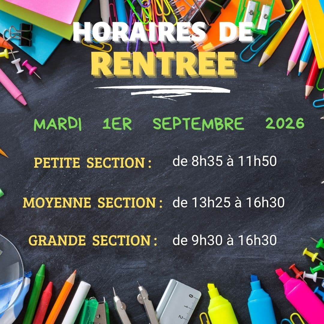 horaires rentrée 2026