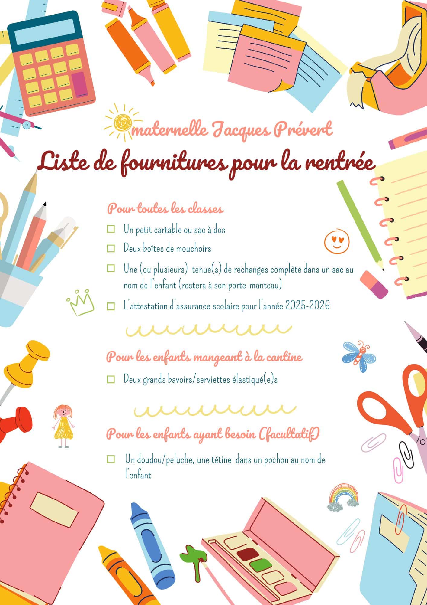 liste fournitures rentrée 2025
