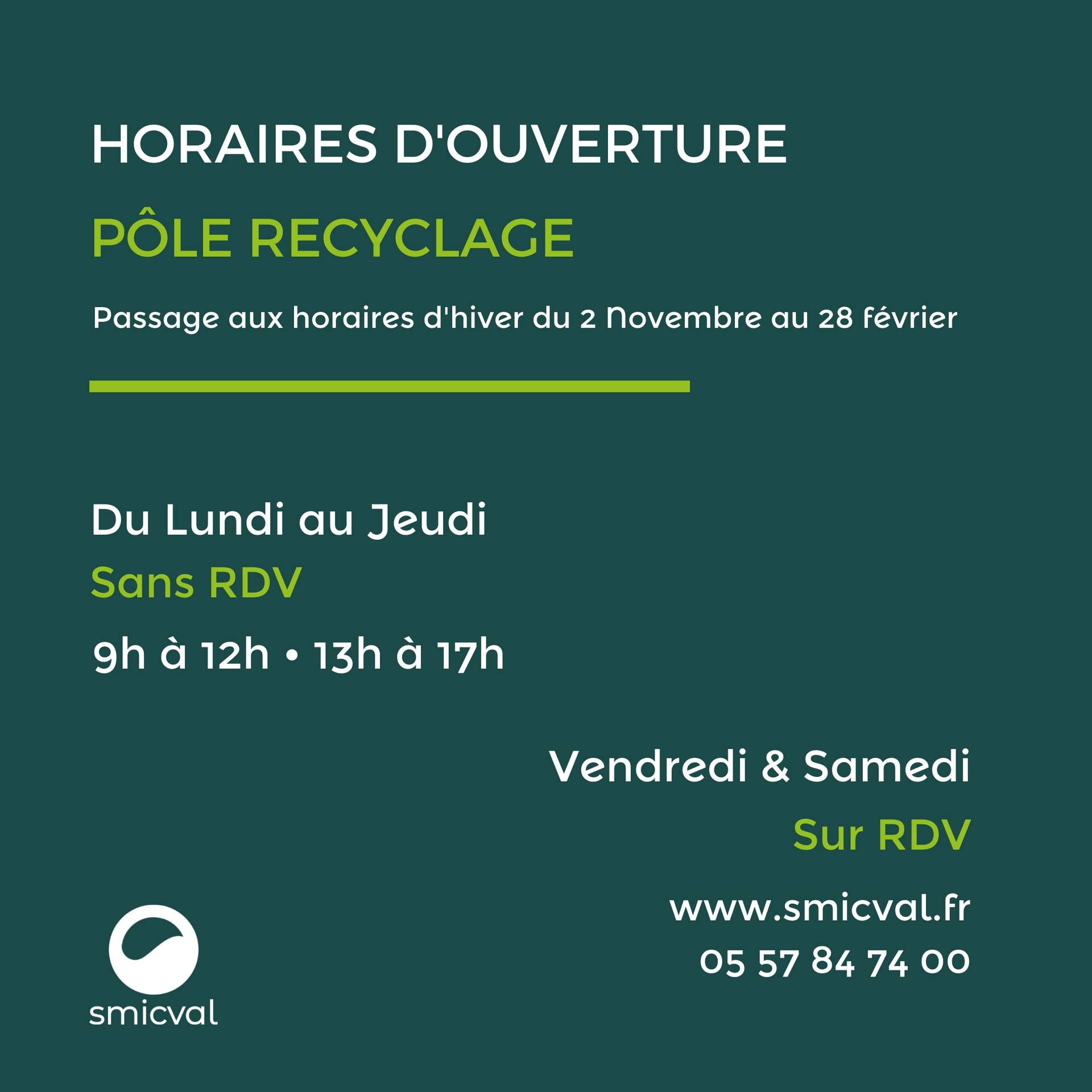 horaires pôle recyclage